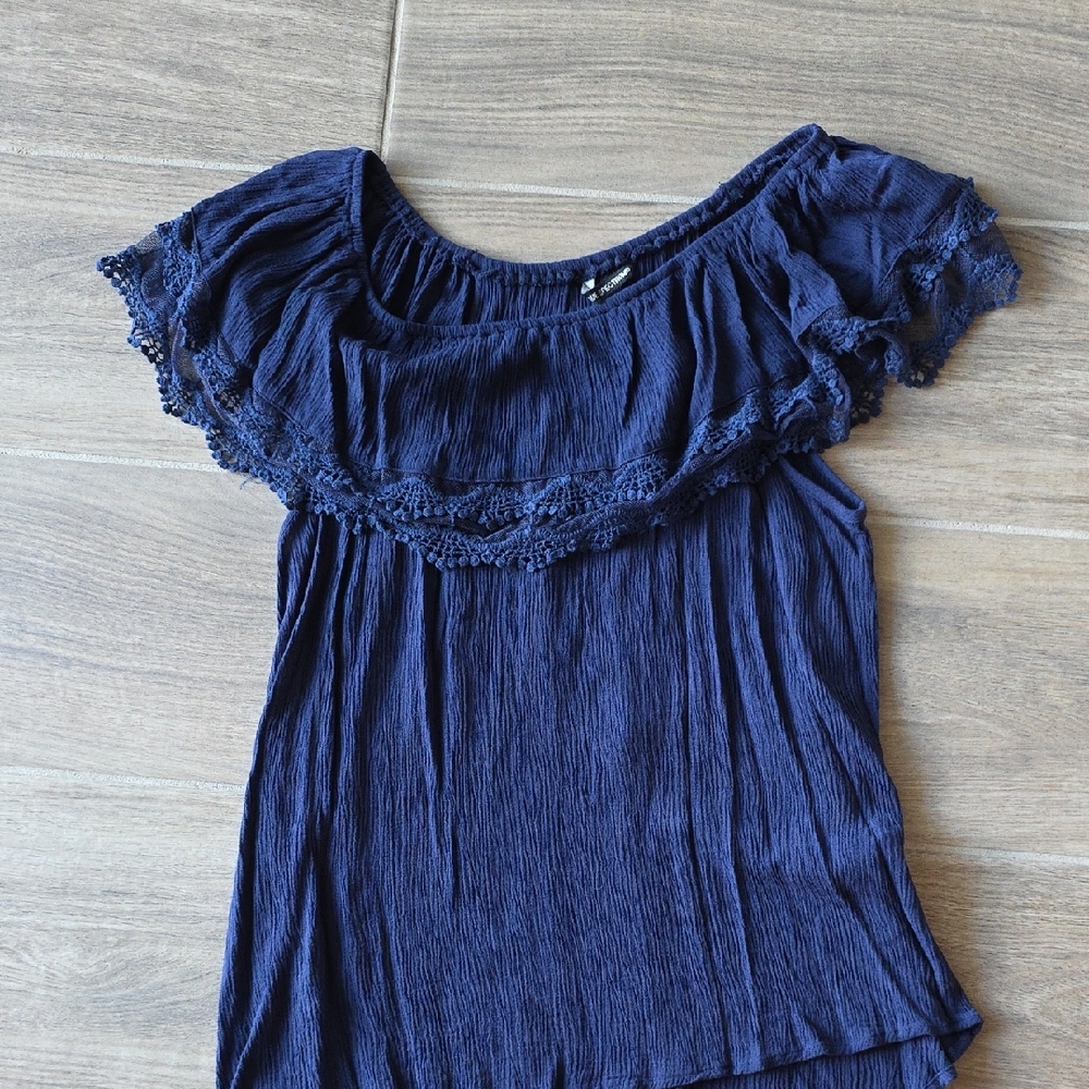 Unique Spectrum Navy Blue Ruffled Blouse